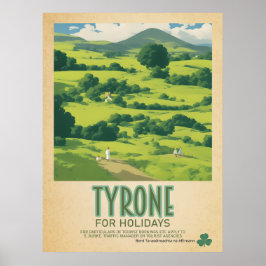 Póster Tyrone Ireland, anuncio de viaje retro irlandés