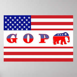 Póster U.S. Bandera - G O P - elefante