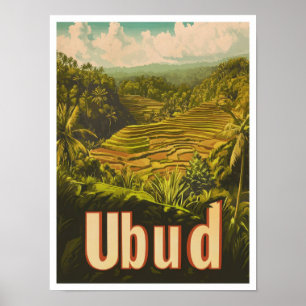 Póster Ubud Bali Indonesia Ilustracion de Viajes por Vint