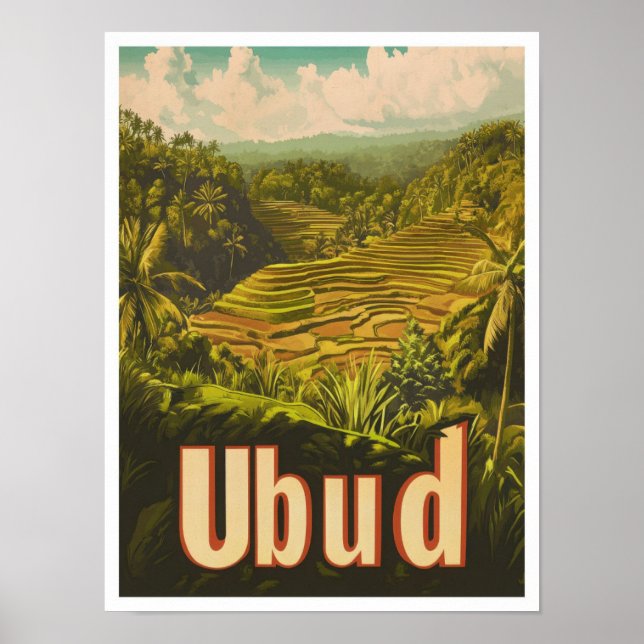 Póster Ubud Bali Indonesia Ilustracion de Viajes por Vint (Frente)