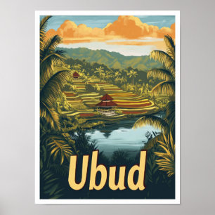 Póster Ubud Bali Indonesia Ilustracion de Viajes por Vint