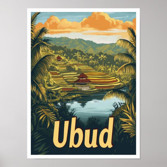 Póster Ubud Bali Indonesia Ilustracion de Viajes por Vint (Frente)