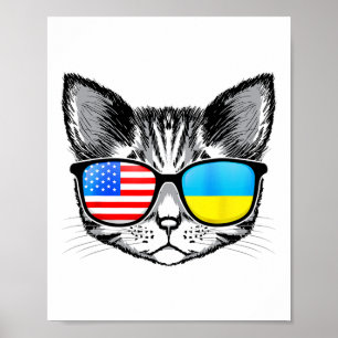 Póster Ucrania bandera de EE. UU. raíces gato ucraniano a