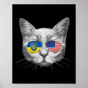 Póster Ucrania bandera de EE. UU. raíces gato ucraniano a