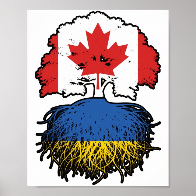 Póster Ucrania Bandera de raíces de árbol canadiense cana (Frente)