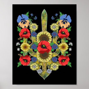 Póster Ucrania floral Trysub Amapolas rojas lindas Vyshyv