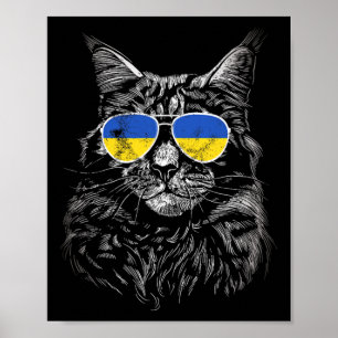 Póster Ucrania Gato Slava Ucrania Sungles Bandera Para Ho