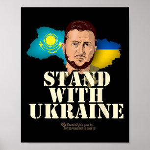 Póster Ucrania Kazajistán Volodymyr Zelensky Apoya a U