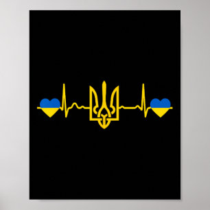 Póster Ucrania Latido Bandera Ucraniana Tridente Dorado O