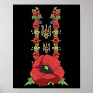 Póster Ucrania Trysub Amapolas Rojas Bonito Vintage Ucran