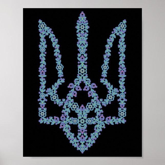 Póster Ucrania Tryzub Flor Ucraniana Tridente de Moda (Frente)