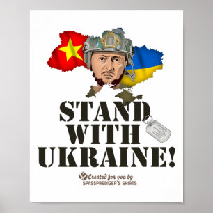 Póster Ucrania Vietnam Banderas Selenskyj De pie con Ucra