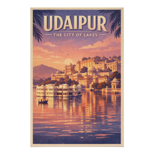 Póster Udaipur, India, en un clásico viaje retro