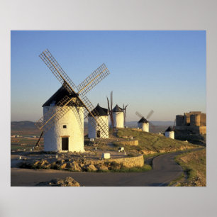 Póster UE, España, La Mancha, Consuegra. Molinos de vient