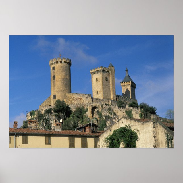 Póster UE, Francia, Foix, Ariege, Pirineos. Castillo (Frente)