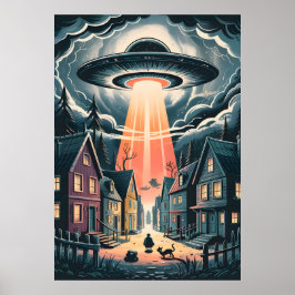Póster UFO Abduction Night Street Illustration