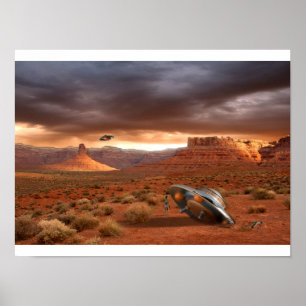 Póster UFO Crash in the Desert with Alien Fatality Poster