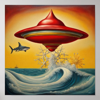 Póster Ufo Hovering Over Waves Wall Art