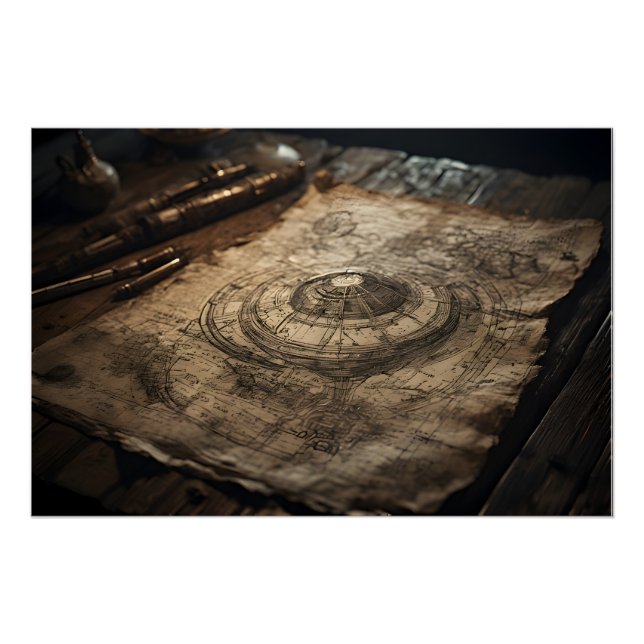 Póster  „UFO im Geiste von Leonardo da Vinci“ (Anverso)