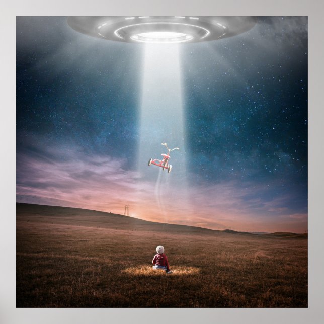 Póster ufo, nave espacial alienígena y poster de encuentr (Frente)