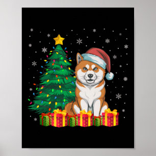 Póster Ugly Akita Inu Santa Hat Navidades alumbran amor d