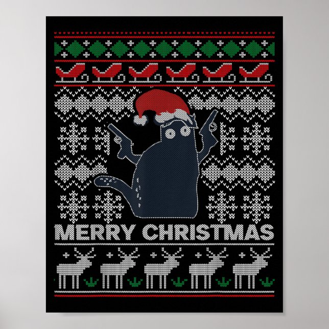 Póster Ugly Christmas Black Cat Merry Christmas Gift  (Frente)