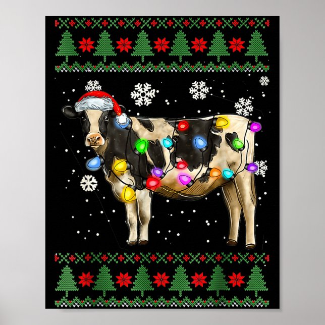 Póster Ugly Cow Christmas Sweater Santa Hat And Light Up  (Frente)