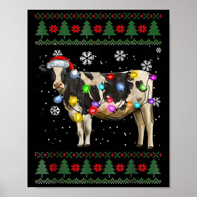 Póster Ugly Cow Christmas Sweater Santa Hat And Light Up  (Frente)