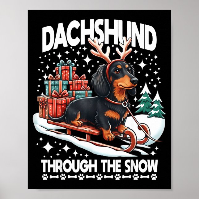 Póster Ugly Dachshund Christmasthrough The Snow Gift Chri (Frente)