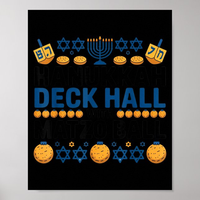 Póster Ugly Hanukkah Deck Hall With Matzo Ball Chanukah  (Frente)