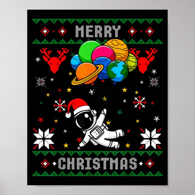 Póster Ugly Merry Christmas Santa Hat Tree Astronaut Hold (Frente)