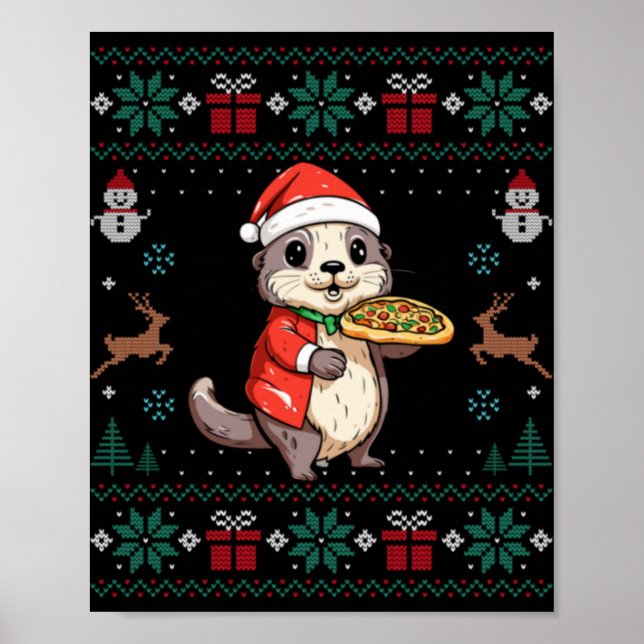 Póster Ugly Otter Lover Santa Hat Xmas Light Otter Christ (Frente)