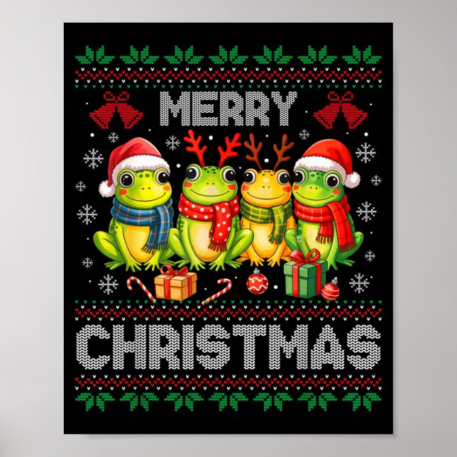 Póster Ugly Sweater Frogs Santa Hat Reindeer Xmas Frog Lo (Frente)