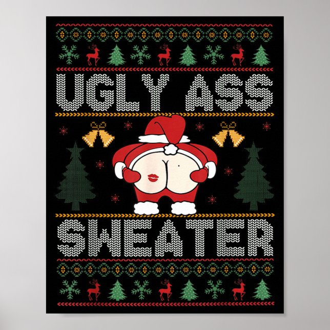Póster Ugly Sweater Santa Merry Christmas Funny Pajamas X (Frente)