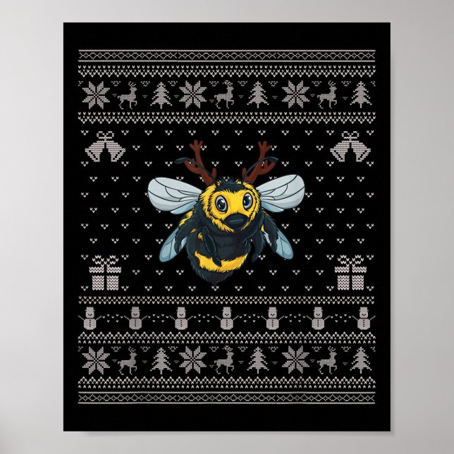 Póster Ugly Xmas Sweater Style Bumble Bee Reindeer Christ (Frente)