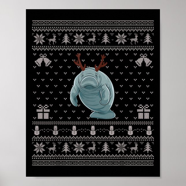 Póster Ugly Xmas Sweater Style Manatee Reindeer Christmas (Frente)