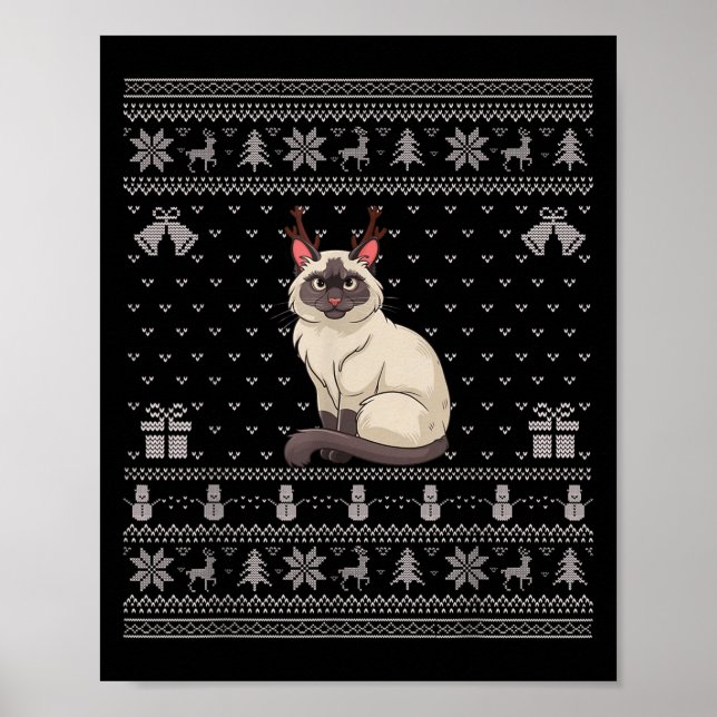 Póster Ugly Xmas Sweater Style Siamese Cat Reindeer Chris (Frente)