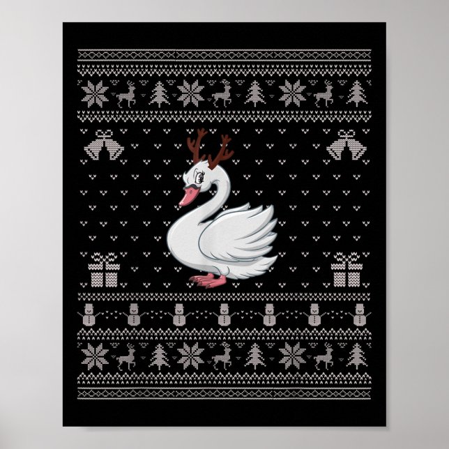 Póster Ugly Xmas Sweater Style Swans Reindeer Christmas  (Frente)