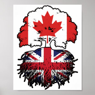 Póster UK British Canadian Canada Tree Roots Flag