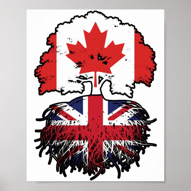 Póster UK British Canadian Canada Tree Roots Flag (Frente)
