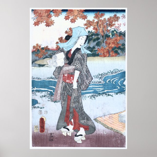 Póster Ukiyo-e Momiji japonés a uno de Kunisada (Frente)