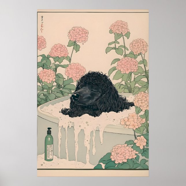 Póster Ukiyo-e Poodle Art Print Japandi Bathroom Poster (Frente)