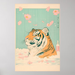 Póster Ukiyo-e Tiger in Bathtub Print Japanese Bathroom