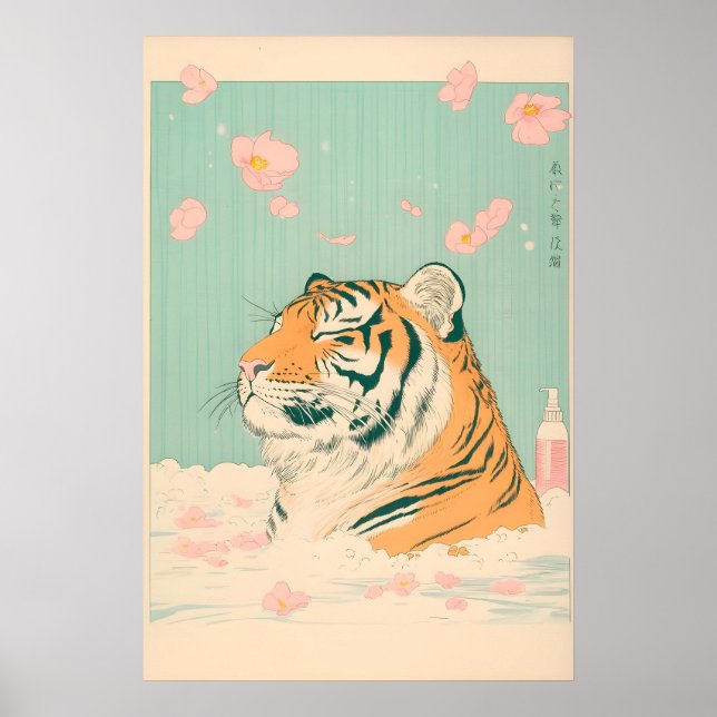 Póster Ukiyo-e Tiger in Bathtub Print Japanese Bathroom (Frente)