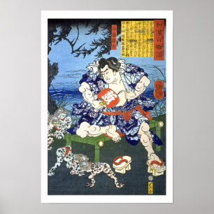 Póster ukiyoe - 和 漢 百 物 語 No.11 - 白 藤