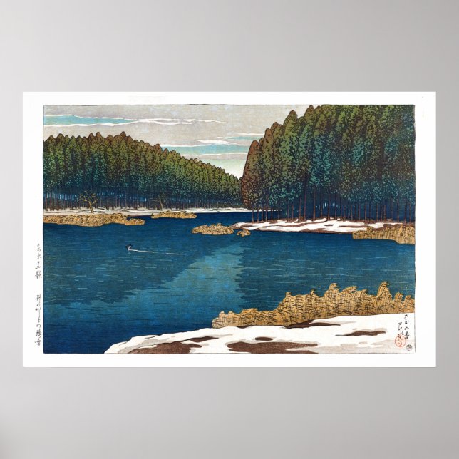 Póster ukiyoe - hasui - C12 - Nieve ardiente en Inoka... (Frente)