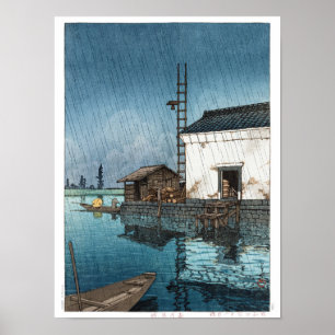 Póster ukiyoe - hasui - m02 - Ushibori bajo la lluvia -