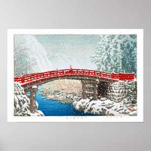 Póster ukiyoe - hasui - m12 - Nieve en el puente Shinkyo,
