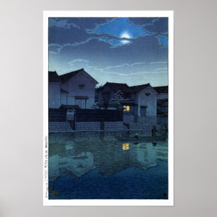 Póster ukiyoe hasui n07 Matsue, Izumo (luna brumosa)