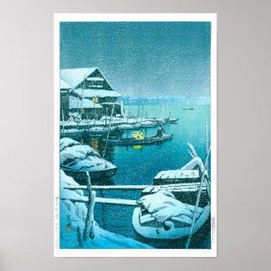 Póster ukiyoe - hasui - N.º 27 Nieve en Mukōjima -